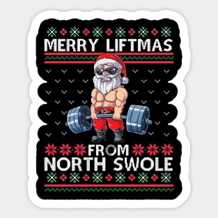 Merry Liftmas From North Swole Muscle Santa Weightlifting Sticker